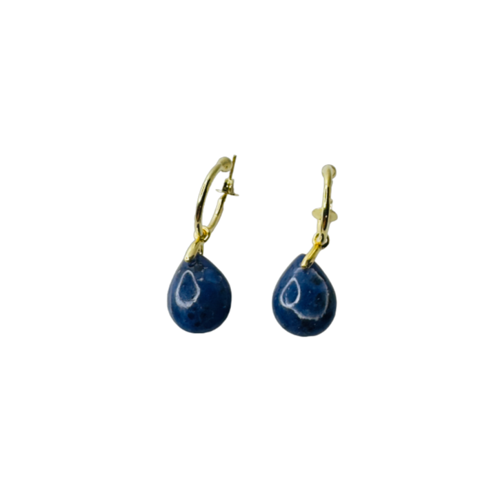 Natural Stone Sodalita (Sodalite) Hoop Earring - Gold Plated