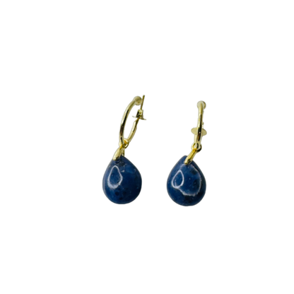 Natural Stone Sodalita (Sodalite) Hoop Earring - Gold Plated