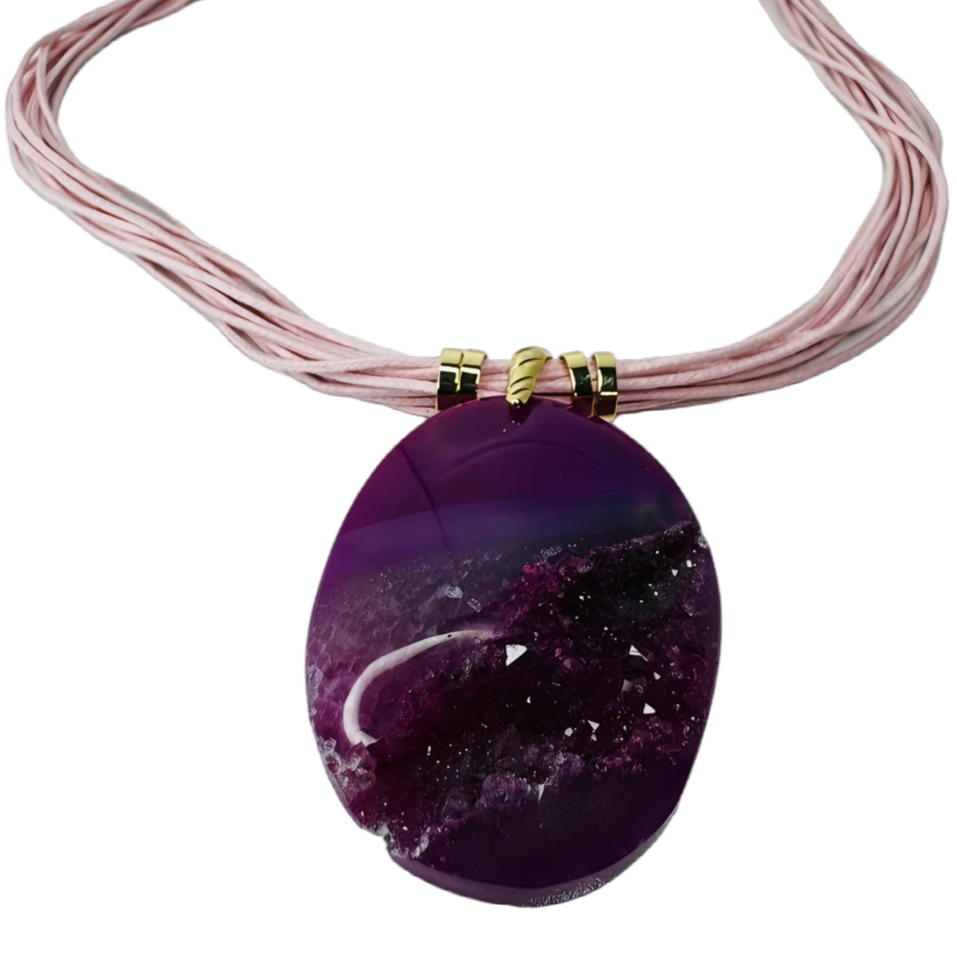 Drusa de Ágata (Agate Druzy) Cotton String Necklace