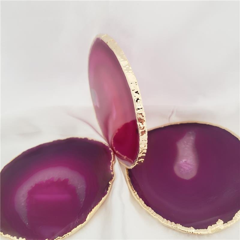 WINE GLASS HOLDER PINK AGATE STONE WITH GOLDEN BORDER (KIT OF 6) (09040026)