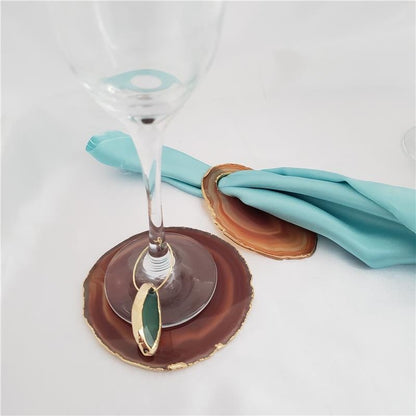 NAPKIN HOLDER RED AGATE STONE WITH GOLDEN BORDER (KIT OF 6) (11040014)